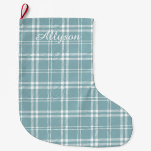 Blue Plaid Large Christmas Stocking
