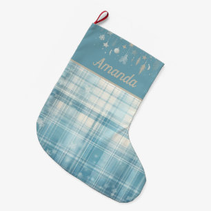 Blue Plaid Large Christmas Stocking