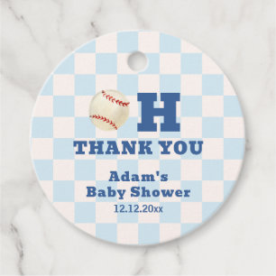 Blue Plaid Little Slugger Baseball Baby Shower Favour Tags