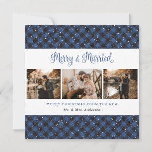 Blue Plaid Merry and Married Christmas Card