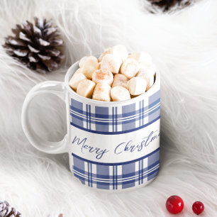 Blue Plaid Merry Christmas Coffee Mug