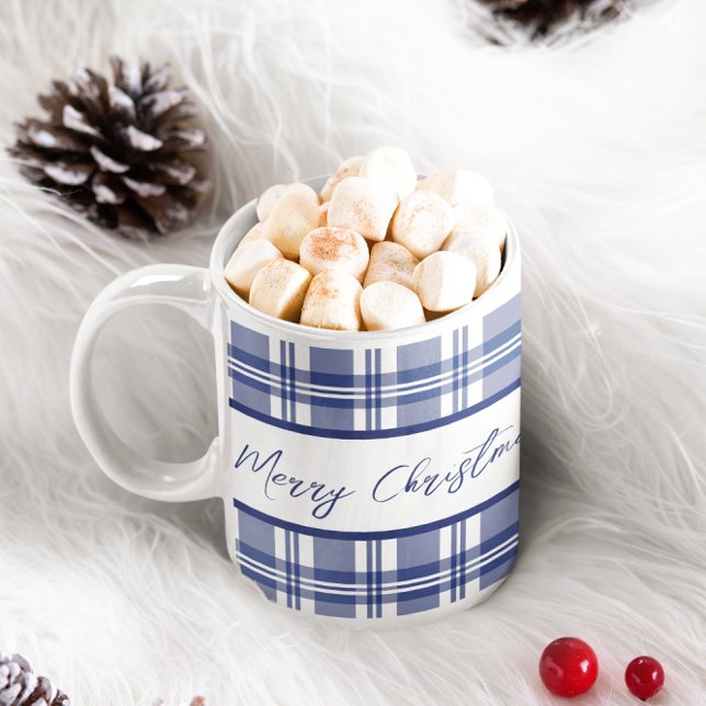 Blue Plaid Merry Christmas  Coffee Mug (Creator Uploaded)