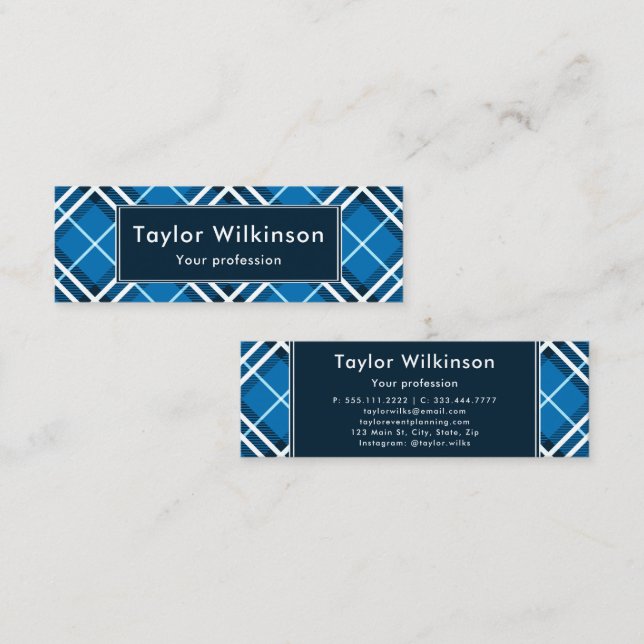 Blue Plaid Mini Business Card (Front/Back)