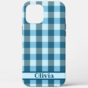 Blue Plaid Modern Simple Name iPhone 12 Pro Max Case