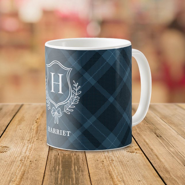 Blue Plaid Monogram Initial Tartan Coffee Mug (Creator Uploaded)