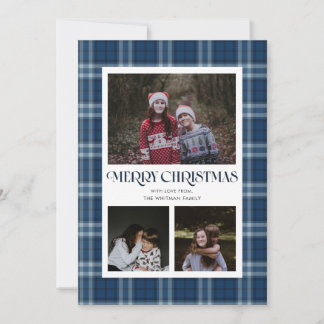 Blue Plaid Multiple Photo Holiday Card