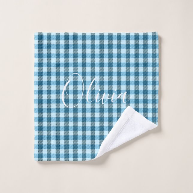 Blue Plaid Name Wash Cloth (Wash Cloth)