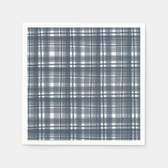 Blue Plaid Paper Napkins | Coordinated Party Set (Front)