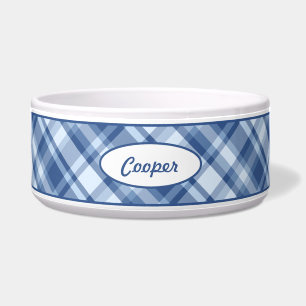 Blue Plaid Pattern With Custom Pet Name