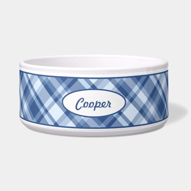 Blue Plaid Pattern With Custom Pet Name (Front)