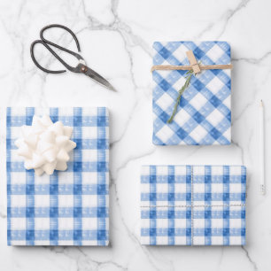 Blue Plaid Patterned Checkered Wrapping Paper Sheet