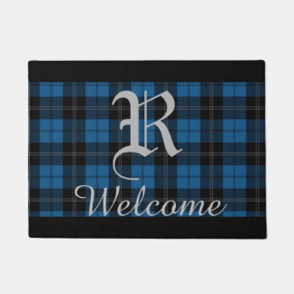 Blue Plaid Personalised Name Doormat