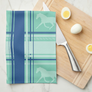 Blue Plaid Pony Pattern Tea Towel