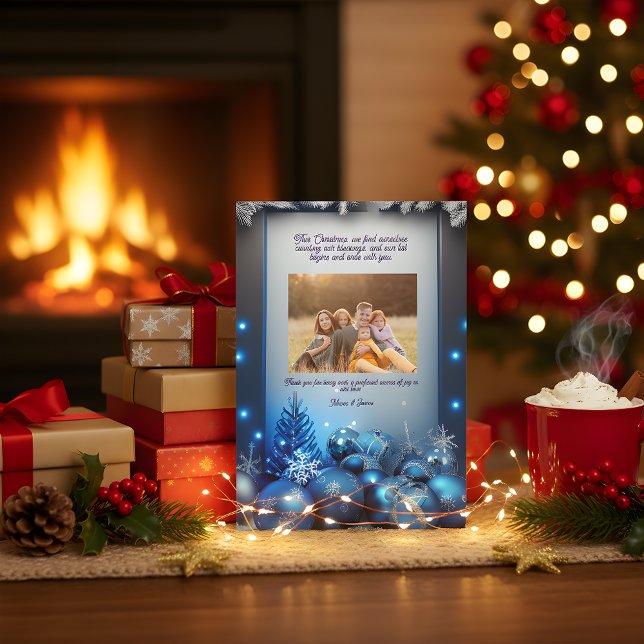 Blue Plaid Portrait Photo Christmas Holiday Card (Creator Uploaded)