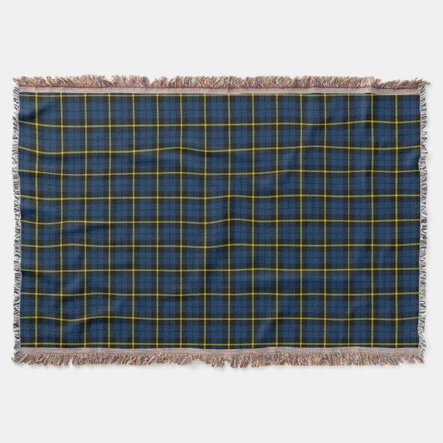 Blue plaid print, black yellow stripe throw blanket (Front)