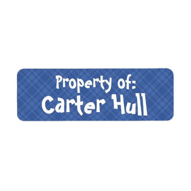 Blue Plaid "Property of:" Label Return Address Label (Front)