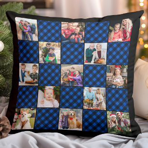 Blue Plaid Quilt Personalised 13 Photo Collage Cushion