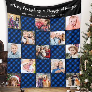 Blue Plaid Quilt Personalised 13 Picture Collage Fleece Blanket