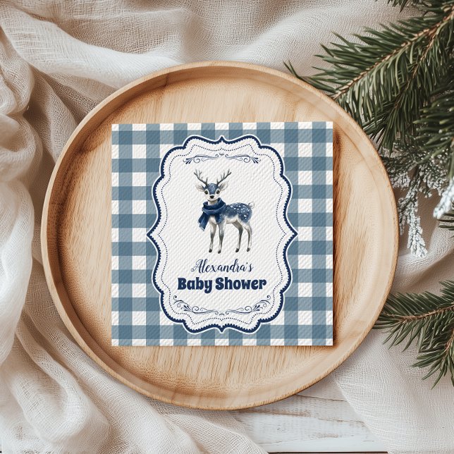 Blue Plaid Reindeer Baby Shower Napkin (Creator Uploaded)