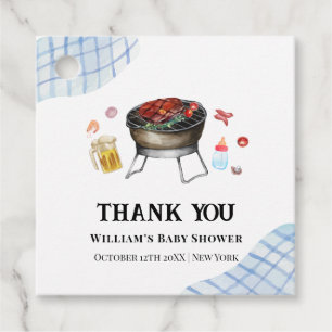 Blue Plaid Retro Country Baby Q Baby Shower Favour Tags