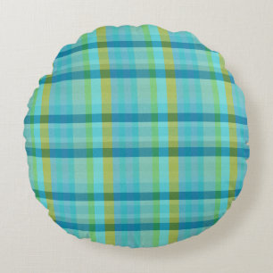 Blue Plaid Round Cushion
