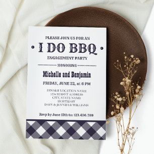 Blue Plaid   Rustic I DO BBQ Engagement Party Invitation