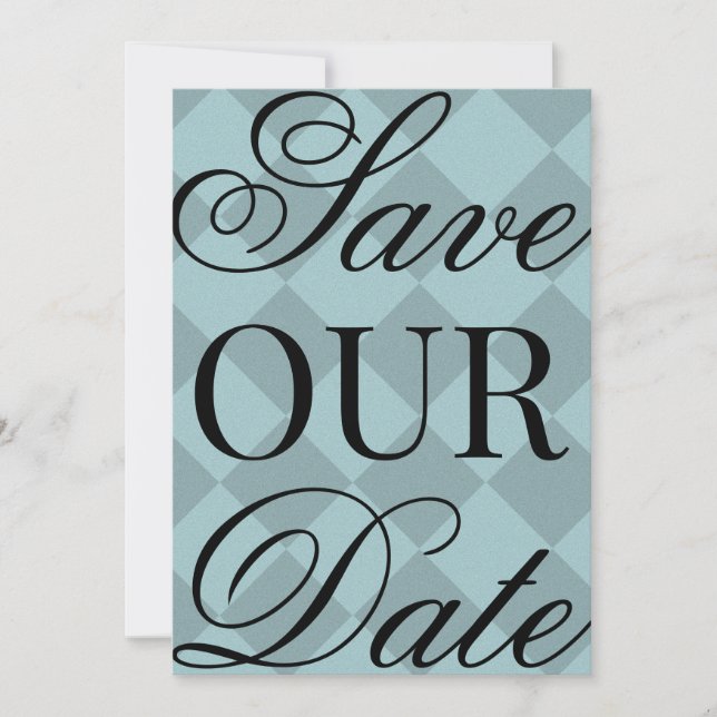 Blue Plaid Save The Date Invitation (Front)