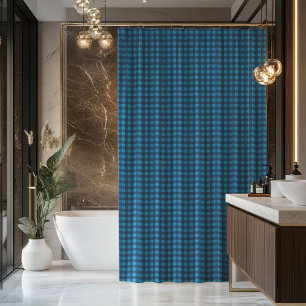 Blue Plaid Shower Curtain Cozy Gift for Guys
