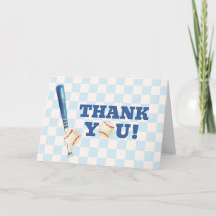 Blue Plaid Slugger Baseball Boy Baby Shower  Thank You Card