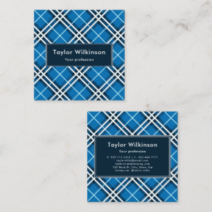 Blue Plaid Square Business Card