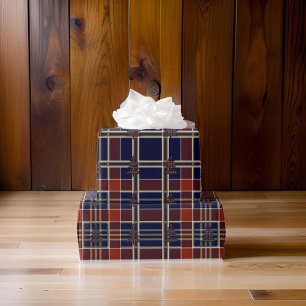 Blue Plaid Tartan Christmas Tree  Wrapping Paper