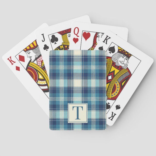 Blue Plaid Tartan Monogram Initial Playing Cards (Back)