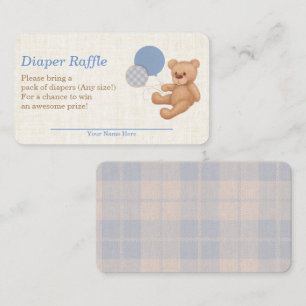 Blue Plaid Teddy Bear Baby Shower Diaper Raffle Enclosure Card