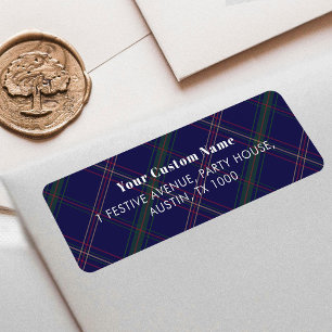 Blue Plaid Vintage Heritage Timeless Christmas Return Address Label