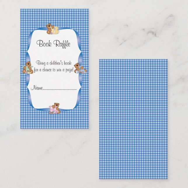 Blue Plaid with Baby Bears Theme Book Raffle Enclosure Card (Front/Back)