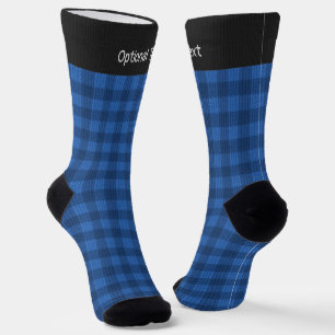 Blue Plaid with knitted look checks and your text Socks