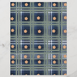 Blue plaid with peach flowers