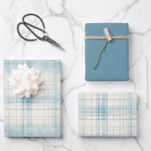 Blue Plaid Wrapping Paper Sheet
