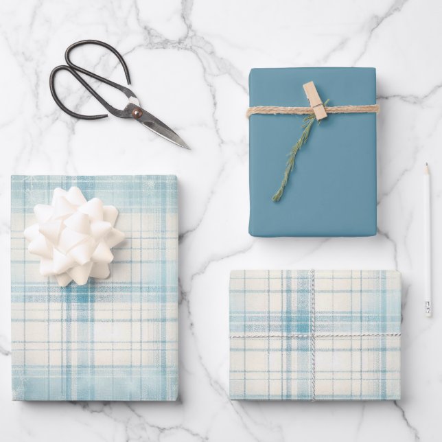 Blue Plaid Wrapping Paper Sheet (Front)