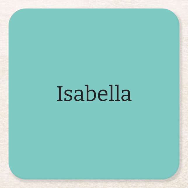 Blue Plain Creative Modern Name Minimalist Square Paper Coaster (Front)