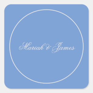Blue Plain Elegant Minimalist Names Calligraphy Square Sticker