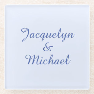 Blue Plain Elegant Modern Calligraphy Name Glass Coaster