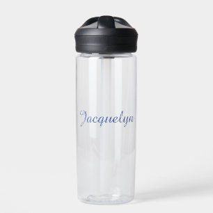 Blue Plain Elegant Modern Calligraphy Name Water Bottle