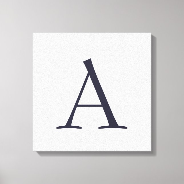 Blue Plain Elegant Modern Monogram Initial Canvas Print (Front)