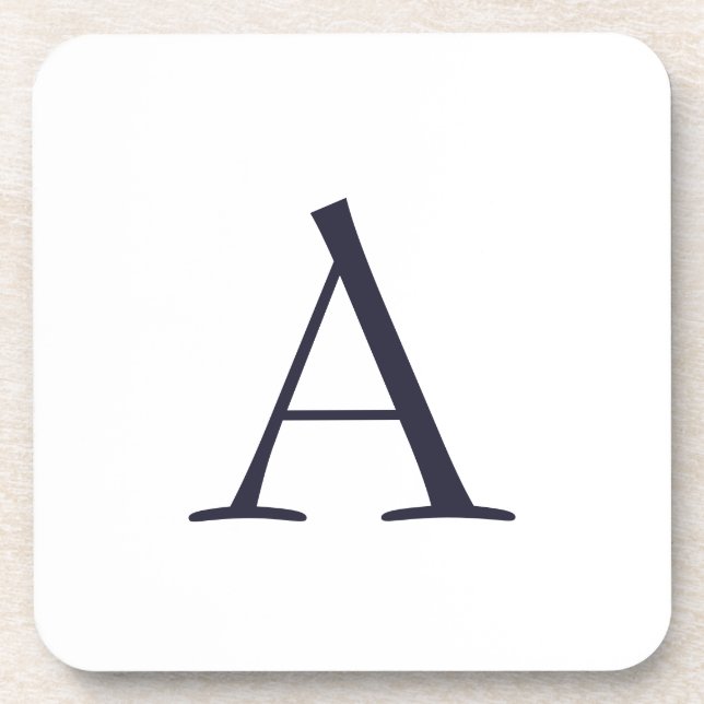 Blue Plain Elegant Modern Monogram Initial Coaster (Front)
