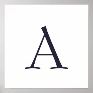 Blue Plain Elegant Modern Monogram Initial Poster