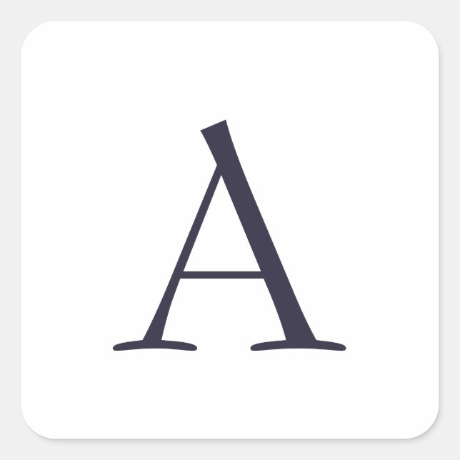 Blue Plain Elegant Modern Monogram Initial Square Sticker (Front)