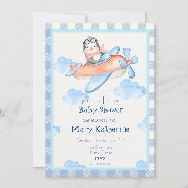 Blue Plane Baby Boy Shower Invitation (Front)