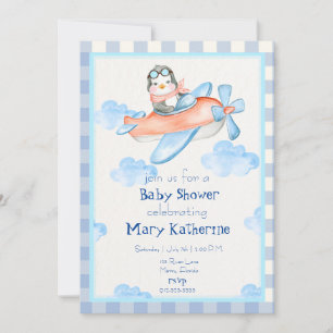 Blue Plane Baby Boy Shower Invitation