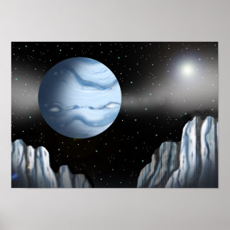 Blue planet above an ice wall. poster